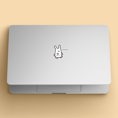 waterproof bunny vinyl sticker with the text "I am at my limit" on a laptop