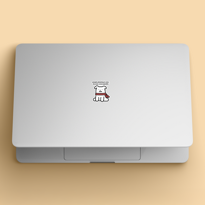 waterproof dog vinyl sticker with the text "People pleasing is over become unacceptable" on a laptop