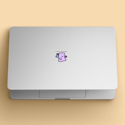 waterproof vinyl sticker with the text “On my way to overreact again" on a laptop